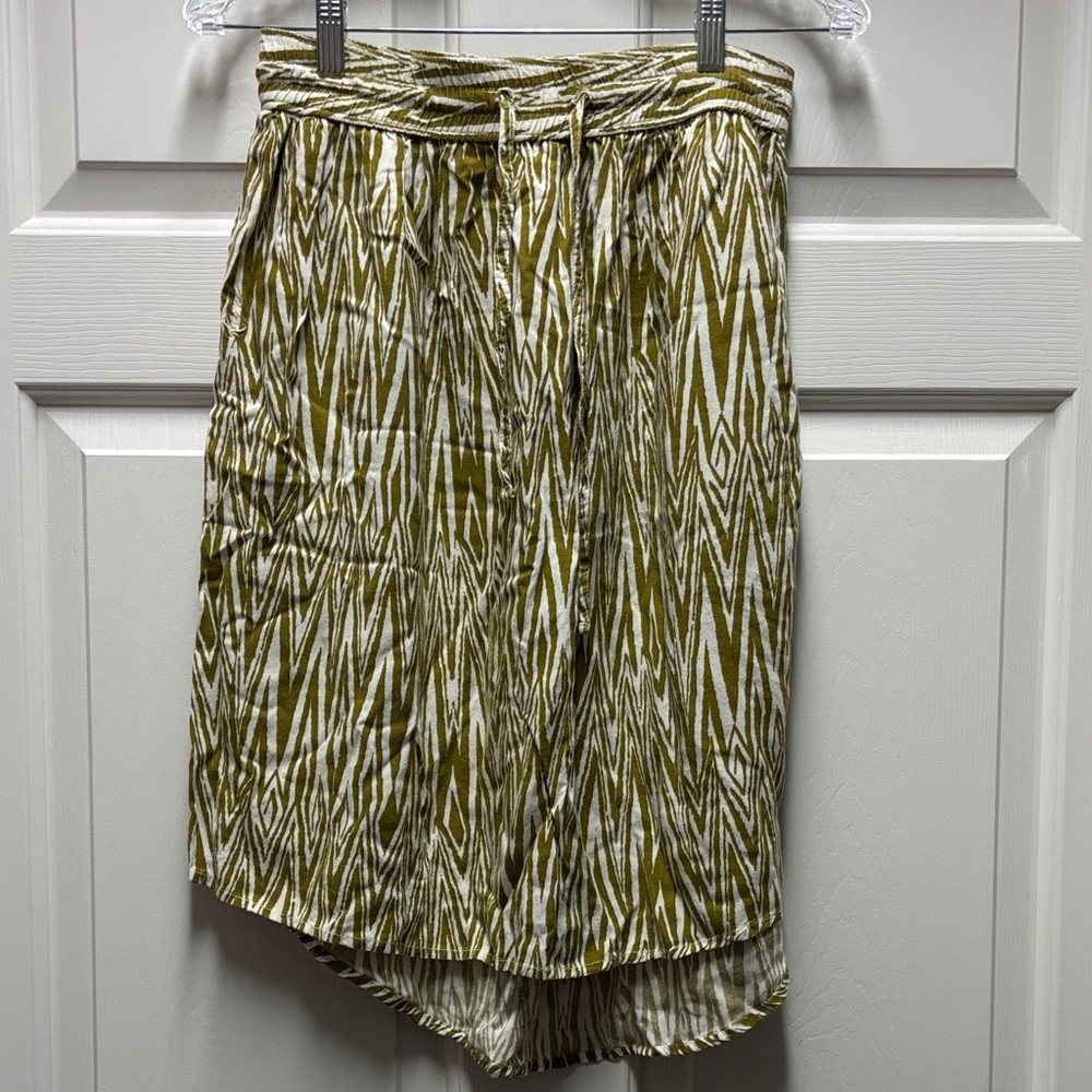 Kavu Green elastic waist White Patterned Skirt pockets XS high low